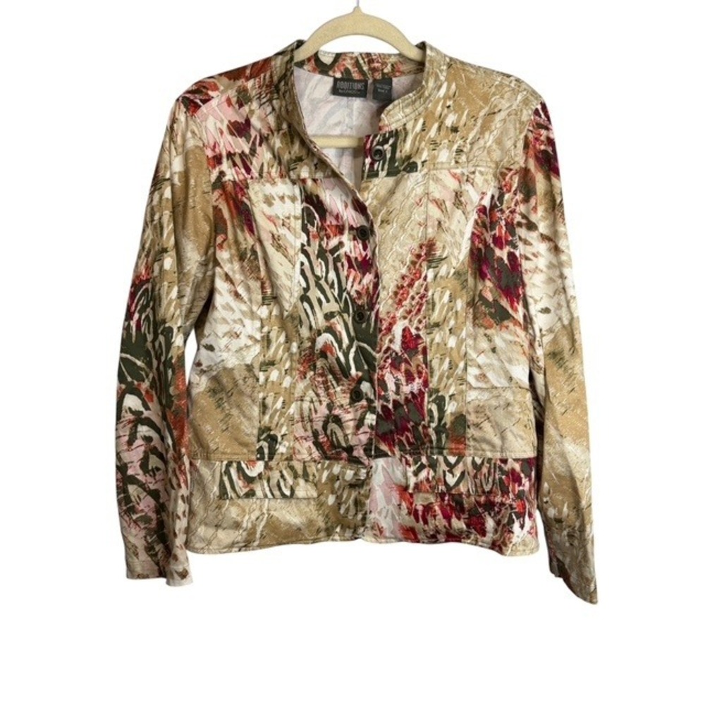 Chico's Jacket Women's Medium Tan Abstract Floral Lightweight Office Chicos 1